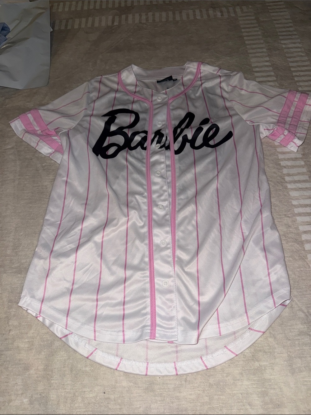 Barbie White Baseball Jersey with Pink Pinstripes